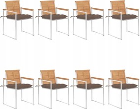 vidaXL Záhradné stoličky 8 ks s podložkami tíkový masív