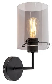 Dizajnová nástenná lampa čierna s dymovým sklom - Dome