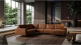 Koňakovohnedá rohová pohovka z imitácie kože (pravý roh/do "U") Copenhagen – Scandic