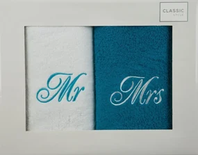 Originálne bavlnené bielo tyrkysové ručníky MR and MRS Šírka: 70 cm | Dĺžka: 140 cm