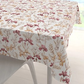 Biante Bavlnený štvorcový obrus Sandra SA-636 Vínovo-béžové kosatce na bielom 150x150 cm