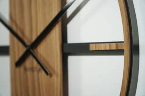 Dekorstudio Nástenné kovové hodiny UNIQUE čierna+dub