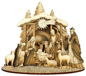 AMADEA Drevený skladací betlehem sépiový 3D 20 cm