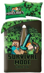 Obojstranné posteľné obliečky z mikrovlákna Minecraft - motív Survival Mode - 70 x 90 cm + 140 x 200 cm - zapínanie na zips