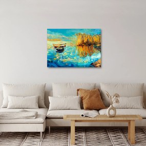 Obraz - Jazero s loďkami (70x50 cm)