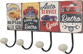 Nástenný kovový vešiak so 4-mi háčikmi Auto Service - 40*7*18 cm