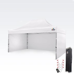 BRIMO Nožnicový párty stan PREMIUM ALU 3x4,5 m s 3 stenami biely