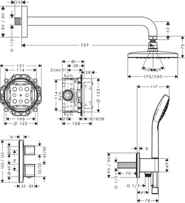 Hansgrohe Croma E, sprchový systém 280 1jet s termostatom Ecostat E, chrómová, HAN-27953000