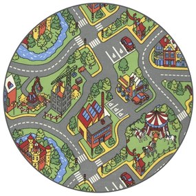 Detský kusový koberec Hravé mesto kruh, 100x100 (priemer) kruh, viacfarebná, detská izba, Vopi