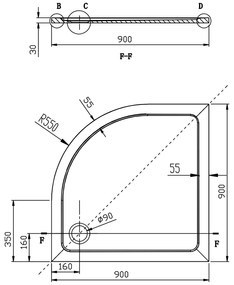 Aqualine Aqualine, TECMI vanička z liateho mramoru, štvrťkruh 90x90x3 cm, R55, PQ559