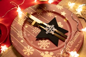 Vianočný obal na príbory - 6 ks - čierne - hviezdička a vločka