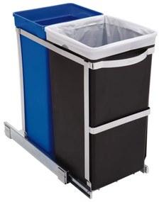 Vstavaný kôš na triedený odpad 20 + 15 l, lesklá oceľ/plastové vedro, čierna