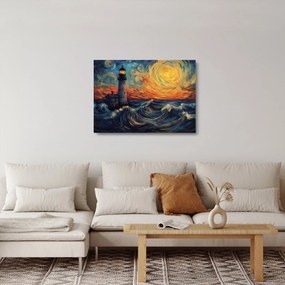 Sklenený obraz - Maják vo vlnách (70x50 cm)