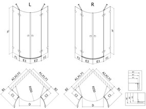 Mexen Lunar, polkruhový výklopný sprchový kút 90 x 90 cm, 8mm číre sklo, chrómový profil, 833-090L-090P-01-00