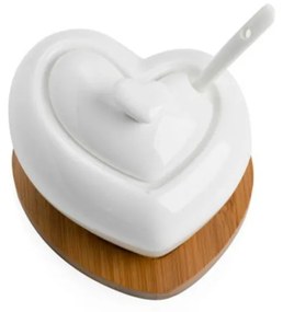 Porcelánová cukornička s lyžičkou a bambusovou podložkou Brandani Heart