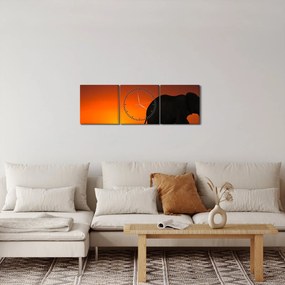 Obraz slona pri západe slnka (s hodinami) (90x30 cm)
