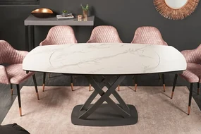 Rozkladací jedálenský stôl Inception keramická doska v mramorovom vzhľade biela 130-190cm