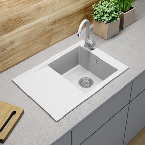 Gamma Design 7050, 1-komorový granitový drez 700x480x205 mm, biela, GMA-ZLE000137