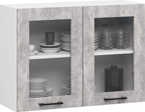 Kuchyňská rohová linka Olivie 3 m prosklená beton/dub sonoma