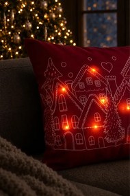 Velúrová obliečka na vankúš HOUSES LED bordová 45x45 cm