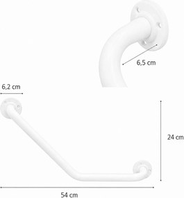 Erga Foxi, rohové kúpeľňové madlo pre seniorov 54cm, biela matná, ERG-YKA-P.FOXI-WHT