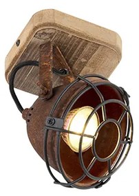 Sklápateľné priemyselné reflektorové svetlo hrdzavohnedé s dreveným podstavcom - Gina