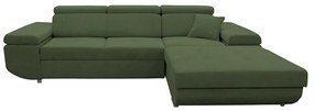 Rozkladacia rohová sedacia súprava s úložným priestorom v tvare L CASTELO, pravostranné prevedenie, zelená