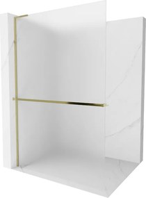 Mexen Kioto+ L, sprchová zástena Walk-In s poličkou a vešiakom 80 x 200 cm, 8mm sklo námraza, zlatý lesklý profil,800-080-123-50-30