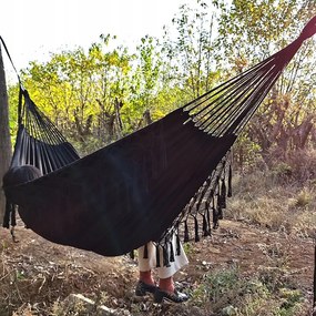 Závesná hojdacia sieť pre 2 ľudí BOHO čierna
