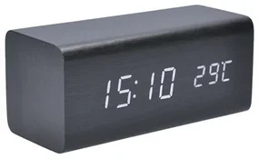 Hodiny s budíkom - biele LED podsvietenie / čierne drevo Solight CA01B