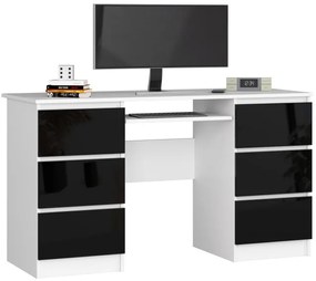Kancelársky stôl A-11 135 cm 6SZ, biely / čierny lesk