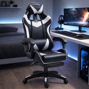 LEAN Kancelárska stolička s opierkou na nohy a vankúšmi – biela