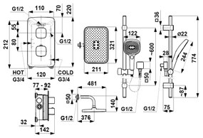 KFA Armatura 5759-301-34 - Sprchová súprava s termostatickou podomietkovou batériou MALAGA ružové zlato