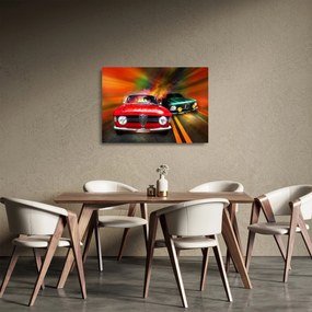 Sklenený obraz - Retro závodné autá (70x50 cm)