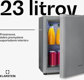 Klarstein Happy Hour 23, minibar, 23 l, 5-15°C, energet. trieda G, tichý, 23 dB, LED svetlo, strieborný