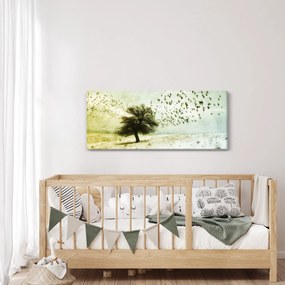 Obraz - Maľovaný kŕdeľ vtákov (120x50 cm)