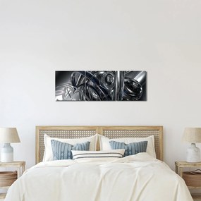 Obraz sivej abstrakcie s modrou (s hodinami) (90x30 cm)