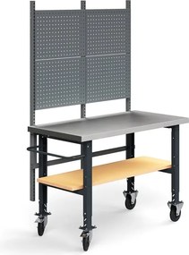 Mobilný dielenský stôl TRUST, panel na náradie, spodná polica, 1500x760 mm, oceľový povrch
