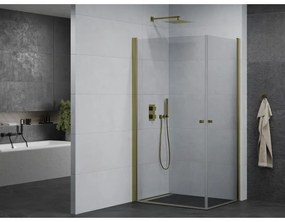 Mexen Pretoria Duo, sprchovací kút s 2-krídlovými dverami 90 (dvere) x 80 (dvere) cm, 6mm číre sklo, zlatý profil, 852-090-080-50-00-02
