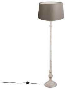Rustikálna stojaca lampa taupe s tienidlom z ľanu 45 cm - Classico