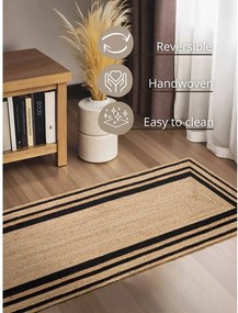 Čierny/v prírodnej farbe obojstranný/ručne tkaný jutový behúň 70x200 cm Jutta – Hanse Home