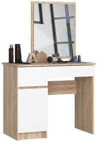 Kozmetický stolík so zrkadlom P-2/SL I dub sonoma/biela ľavý