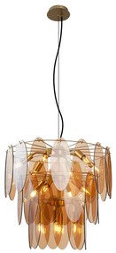 Závesná lampa Art Deco zlatá s jantárovým sklom oválna 14-svetiel - Mochan