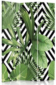 Ozdobný paraván Geometrické listy palmy zelené - 110x170 cm, trojdielny, klasický paraván
