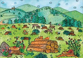 MARIONETINO – Zadná scéna Hlboký les / Paseka (2 motívy)