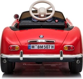 LEAN CARS Elektrické autíčko BMW Retro, LED, MP3, diaľkové ovládanie, červené lakované