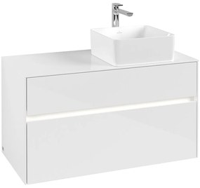 VILLEROY &amp; BOCH Collaro závesná skrinka pod umývadlo na dosku (umývadlo vpravo), 2 zásuvky, s LED osvetlením, 1000 x 500 x 548 mm, Glossy White, C040B0DH