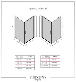 Cerano Porte, 1-krídlový sprchovací kút 80x80 cm, 8mm číre sklo, čierny profil, CER-CER-413549