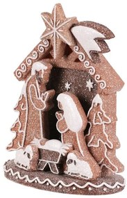 Vianočná dekorácia perníkový Betlehem, polyresin, LED, hnedá