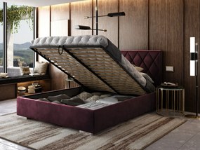 Čalúnená manželská posteľ ALEXA 160x200 s roštom bordová zamatová látka
